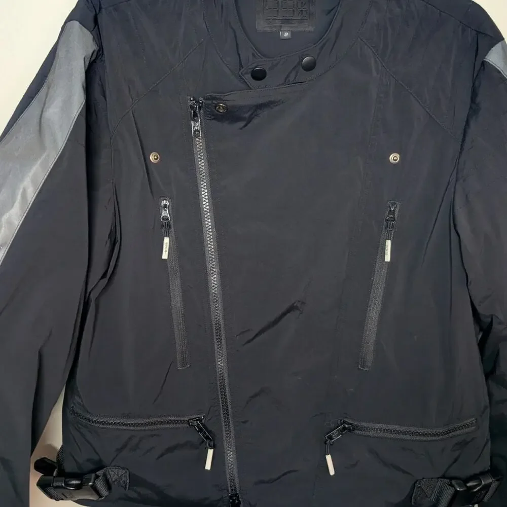 99%IS- Korean Streetwear Nylon Moto Jacket in Black, Size 2 (Medium)